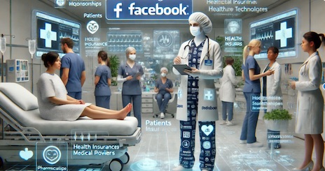 A picture of a patient with a masked nurse asking questions in a futuristic metaverse setting